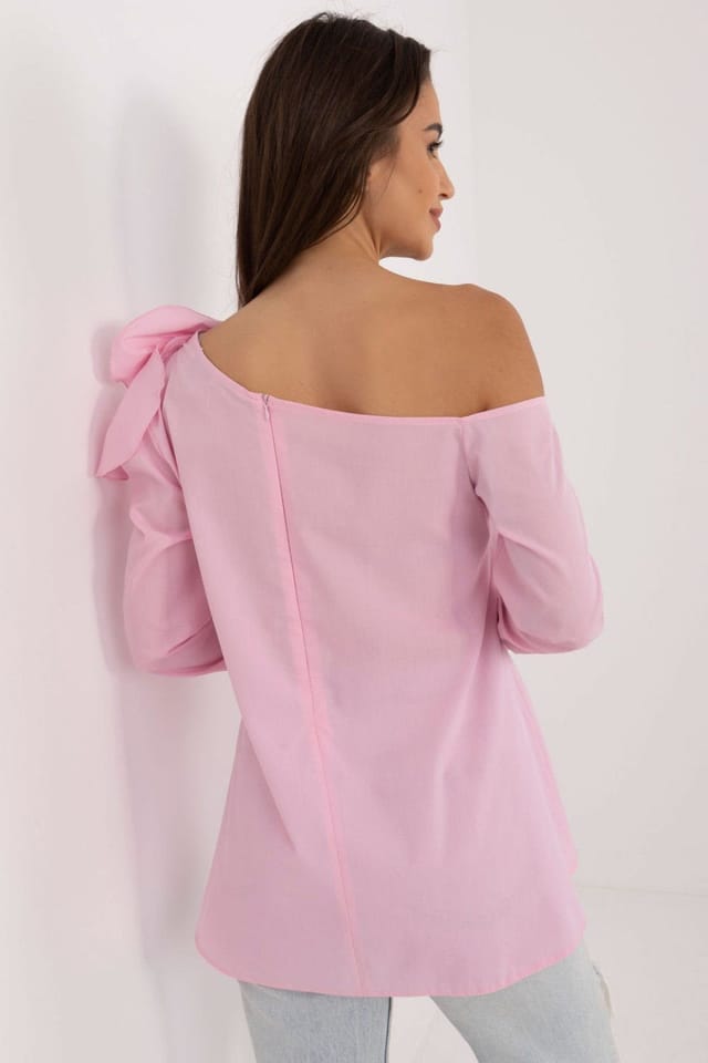 Love Lace Love Lace Women's Elegant Cotton Asymmetrical Blouse with Flower Pin in Pink - 3