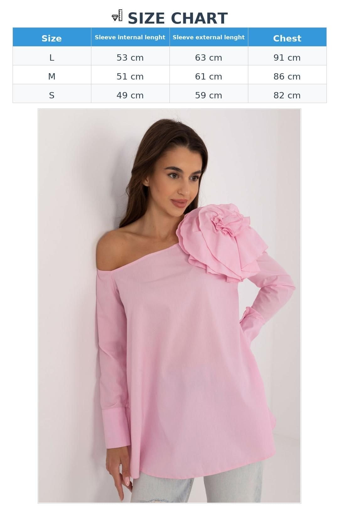 Love Lace Love Lace Women's Elegant Cotton Asymmetrical Blouse with Flower Pin in Pink - 4