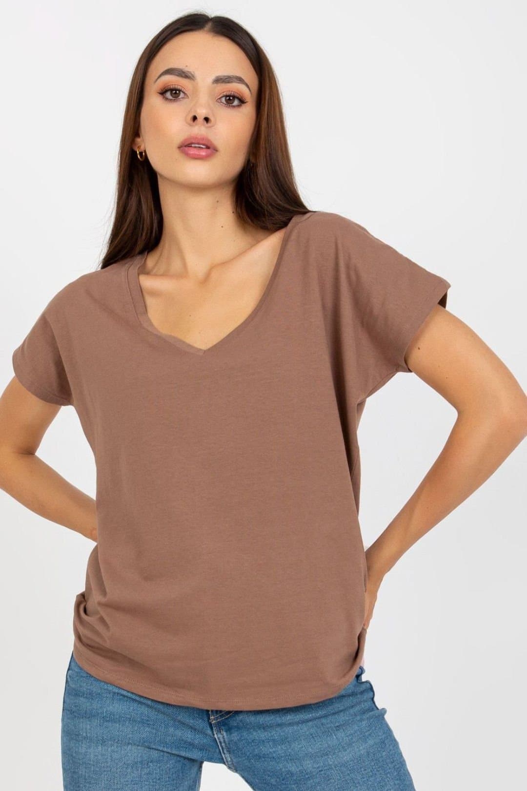 Love Lace Love Lace Women's Heart Neck Short Sleeve T-Shirt Style 169733 in Brown