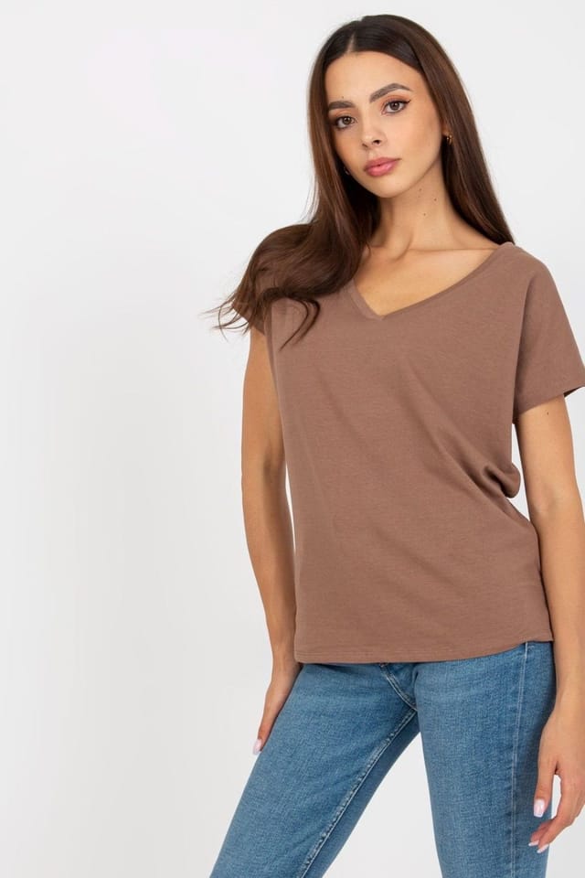 Love Lace Love Lace Women's Heart Neck Short Sleeve T-Shirt Style 169733 in Brown - 2
