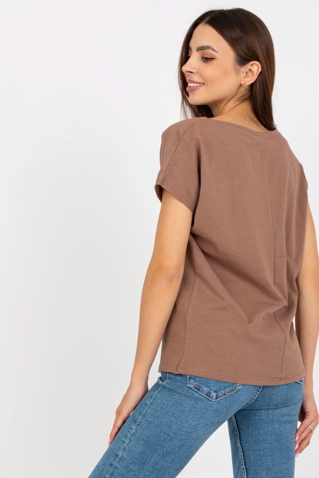 Love Lace Love Lace Women's Heart Neck Short Sleeve T-Shirt Style 169733 in Brown - 3