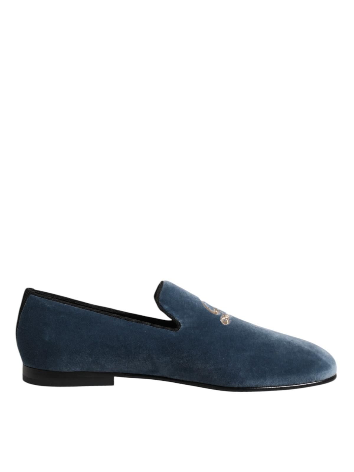 Dolce & Gabbana Dolce & Gabbana Men's Blue Velvet DG Logo Loafers Formal Shoes - 2