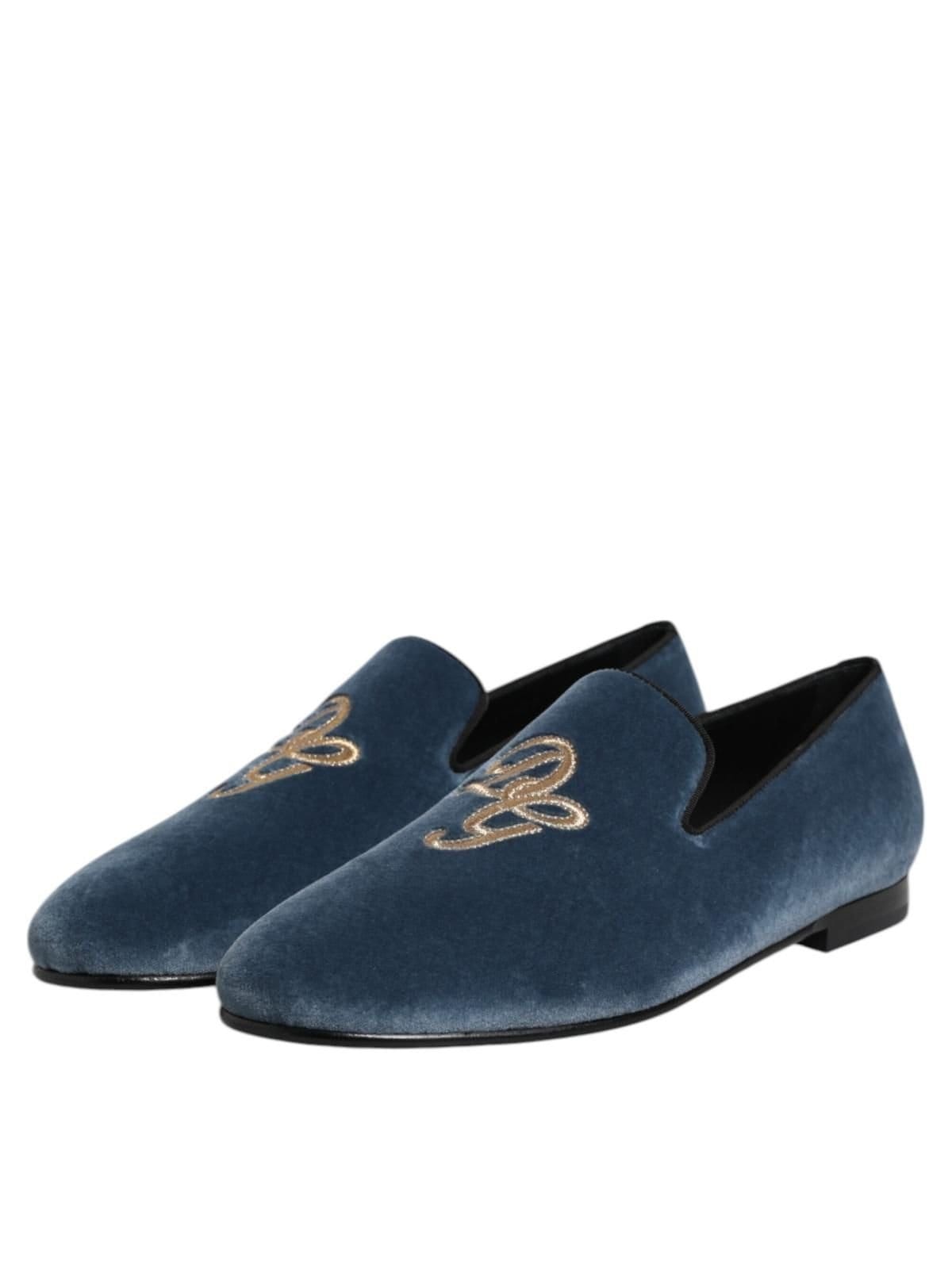 Dolce & Gabbana Dolce & Gabbana Men's Blue Velvet DG Logo Loafers Formal Shoes - 4