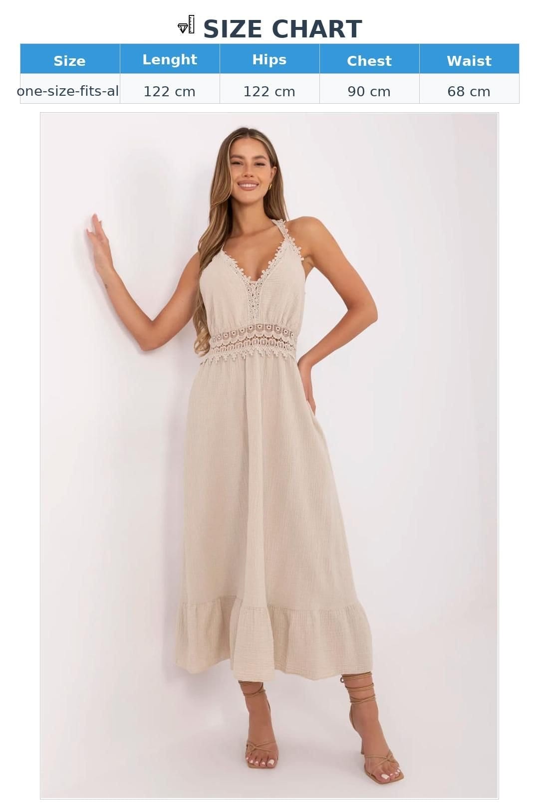 Love Lace Love Lace Women's Summer Boho Cotton V Neck Midi Dress in Beige - 4