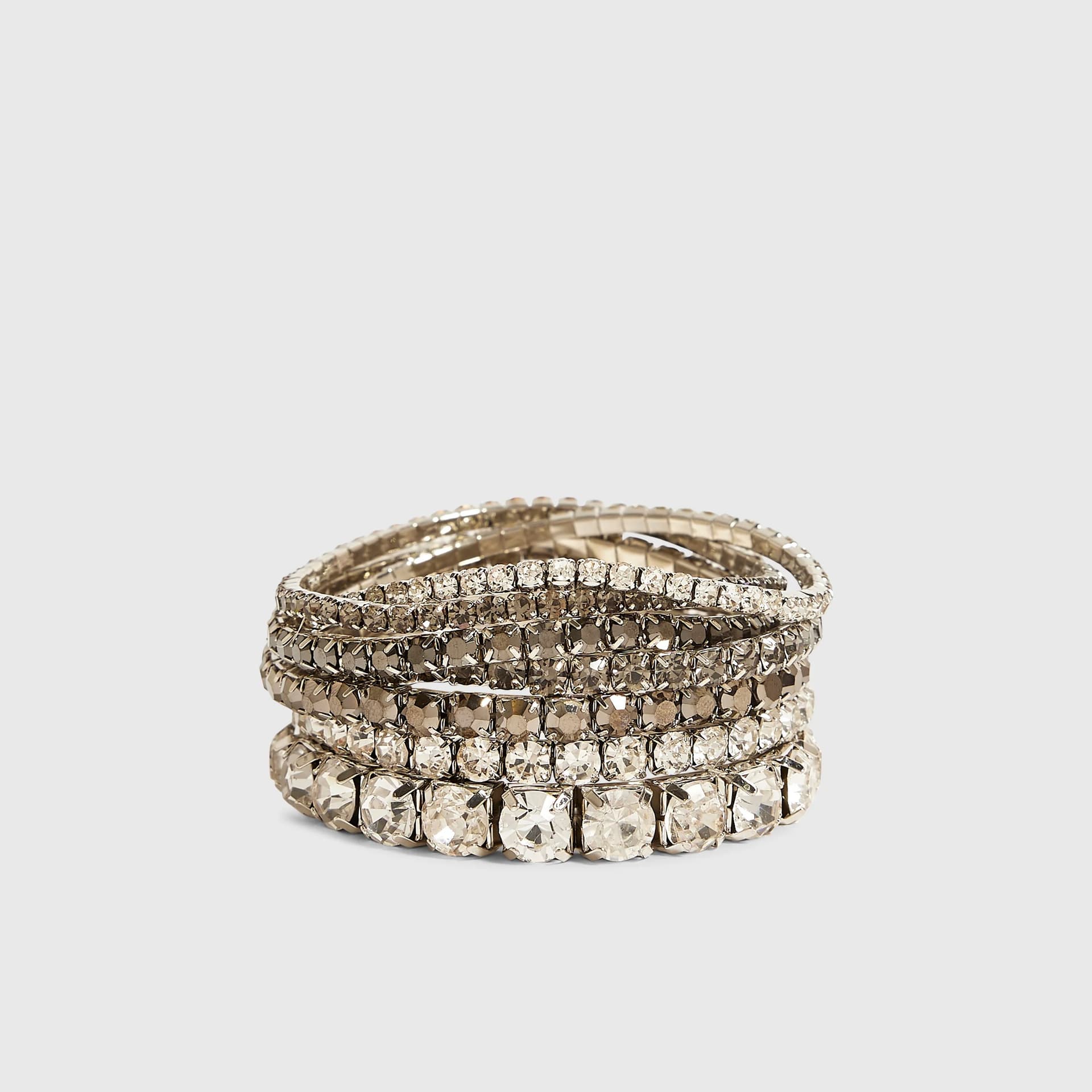 River Island River Island Womens Silver Diamante Cupchain Stretch Bracelet Set
