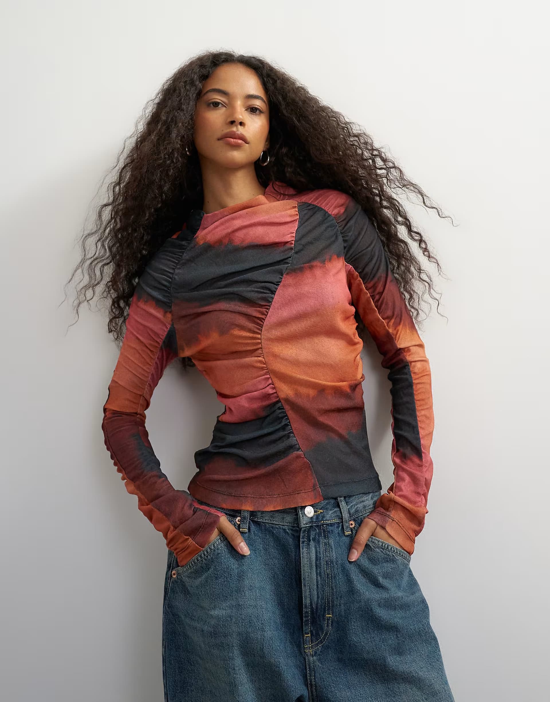 ASOS Topshop ombre ruched long sleeve top