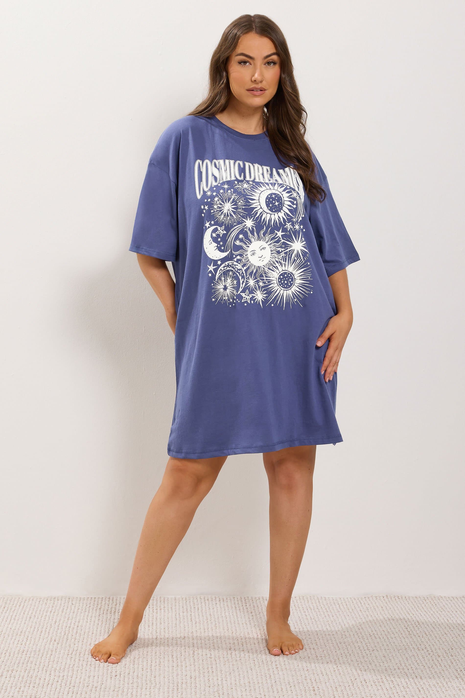 Yours Plus Size Navy Blue Celestial Print Sleep Tee Nightdress