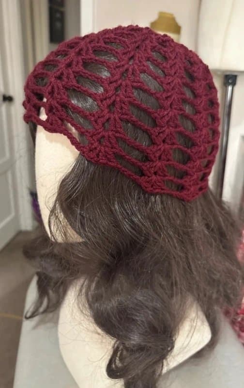 hand made Hand crochet burgundy summer beanie skull cap one size adult