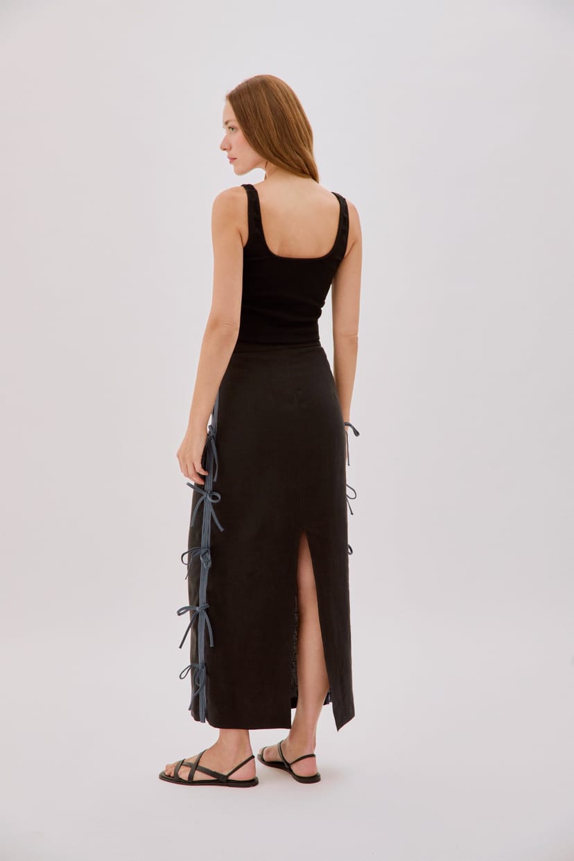 Labeca Labeca Women's Carolina Linen Bow Midi Skirt in Black - 1