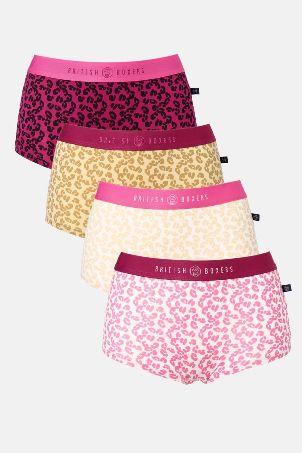 British Boxers British Boxers Women's Pack of Four "Leopard Rose" Bamboo Hipster Boxer Briefs
