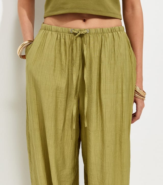 New Look Women's Light Khaki Wide Drawstring Waist Cuffed Trousers New Look - 3