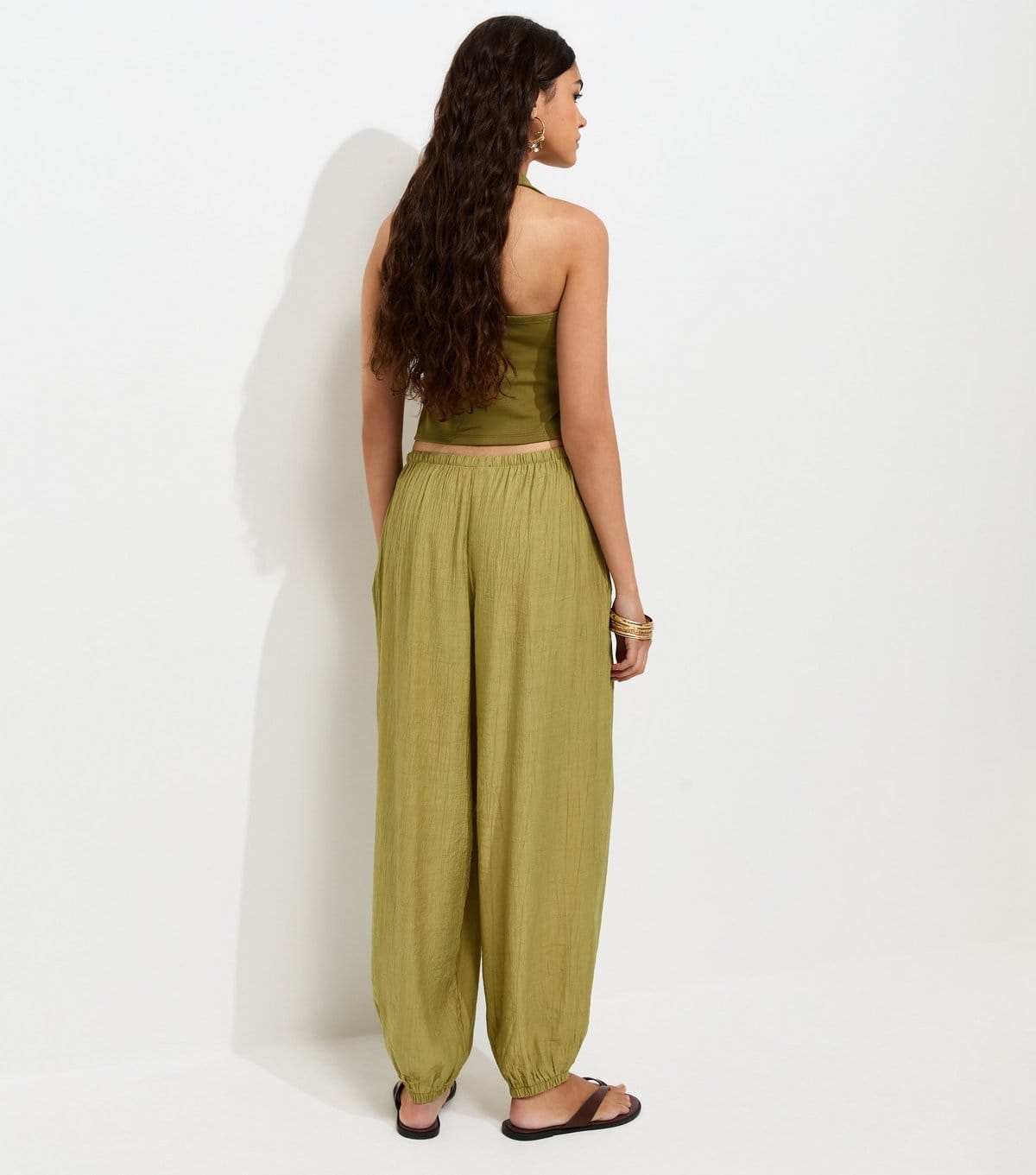 New Look Women's Light Khaki Wide Drawstring Waist Cuffed Trousers New Look - 4