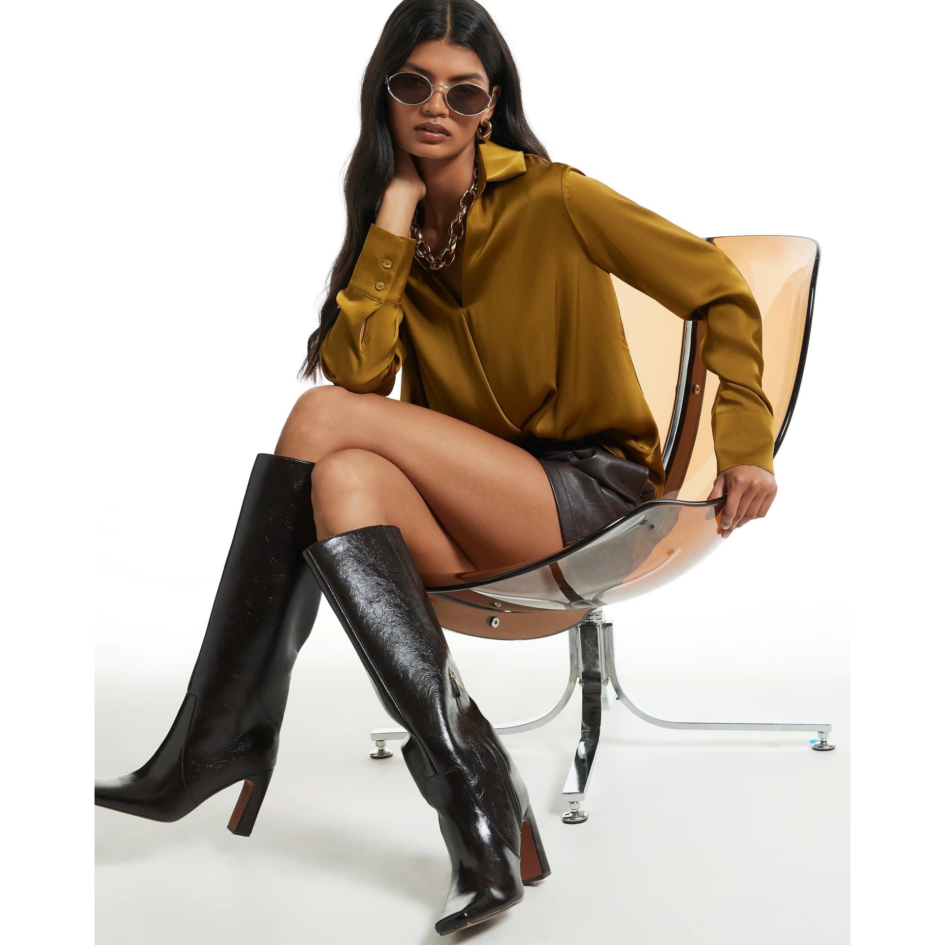 River Island River Island Womens Khaki Wrap Front Satin Blouse