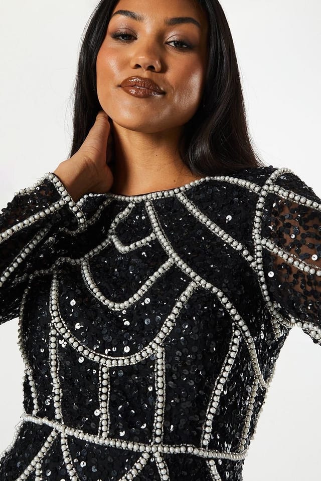 Coast Coast Women's Long Sleeve Sequin Mini Dress in Black - 2