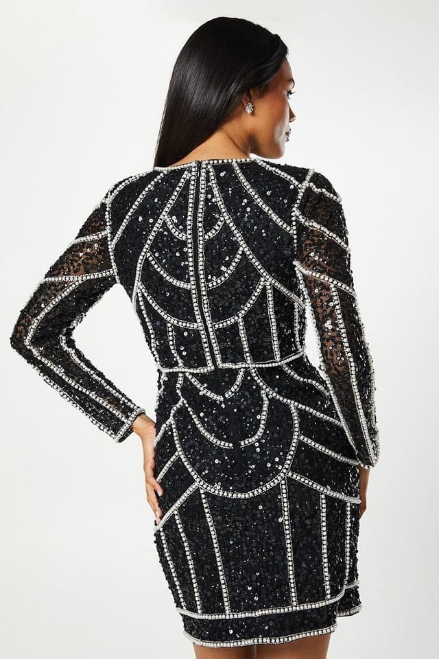 Coast Coast Women's Long Sleeve Sequin Mini Dress in Black - 3