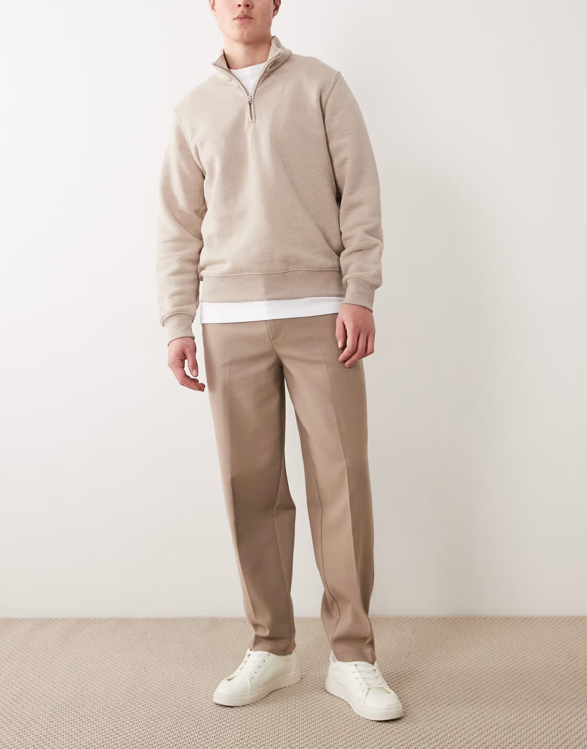 ASOS ASOS DESIGN smart oversized tapered trousers in taupe microtexture with side adjusters