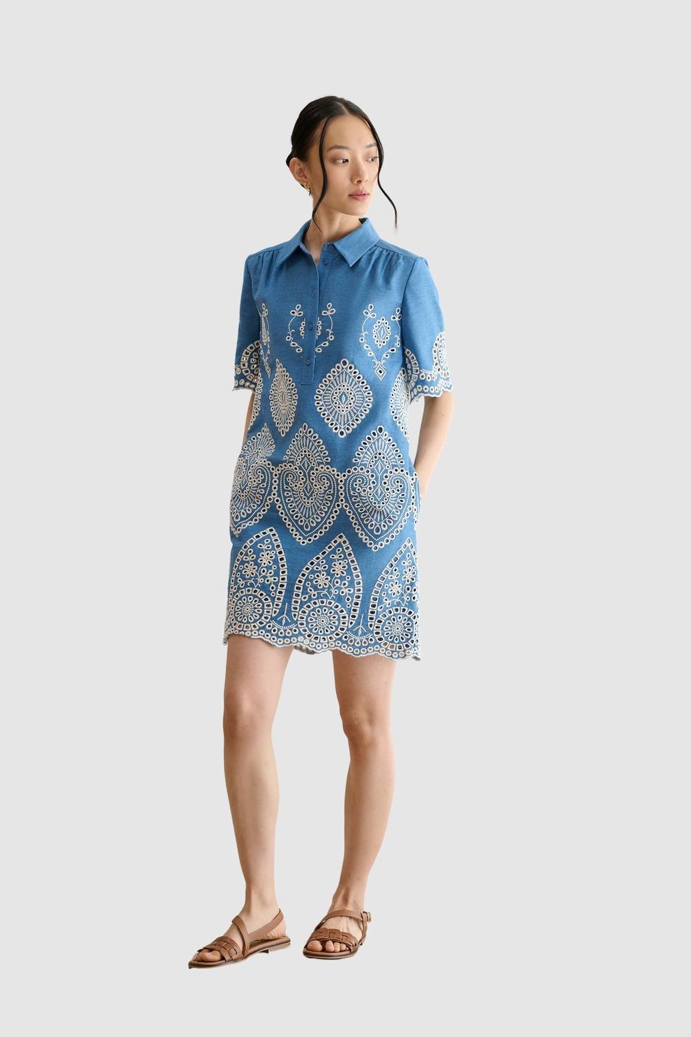 Hobbs London Hobbs London Women's Daria Embroidered Mini Dress in Bright Blue - 3