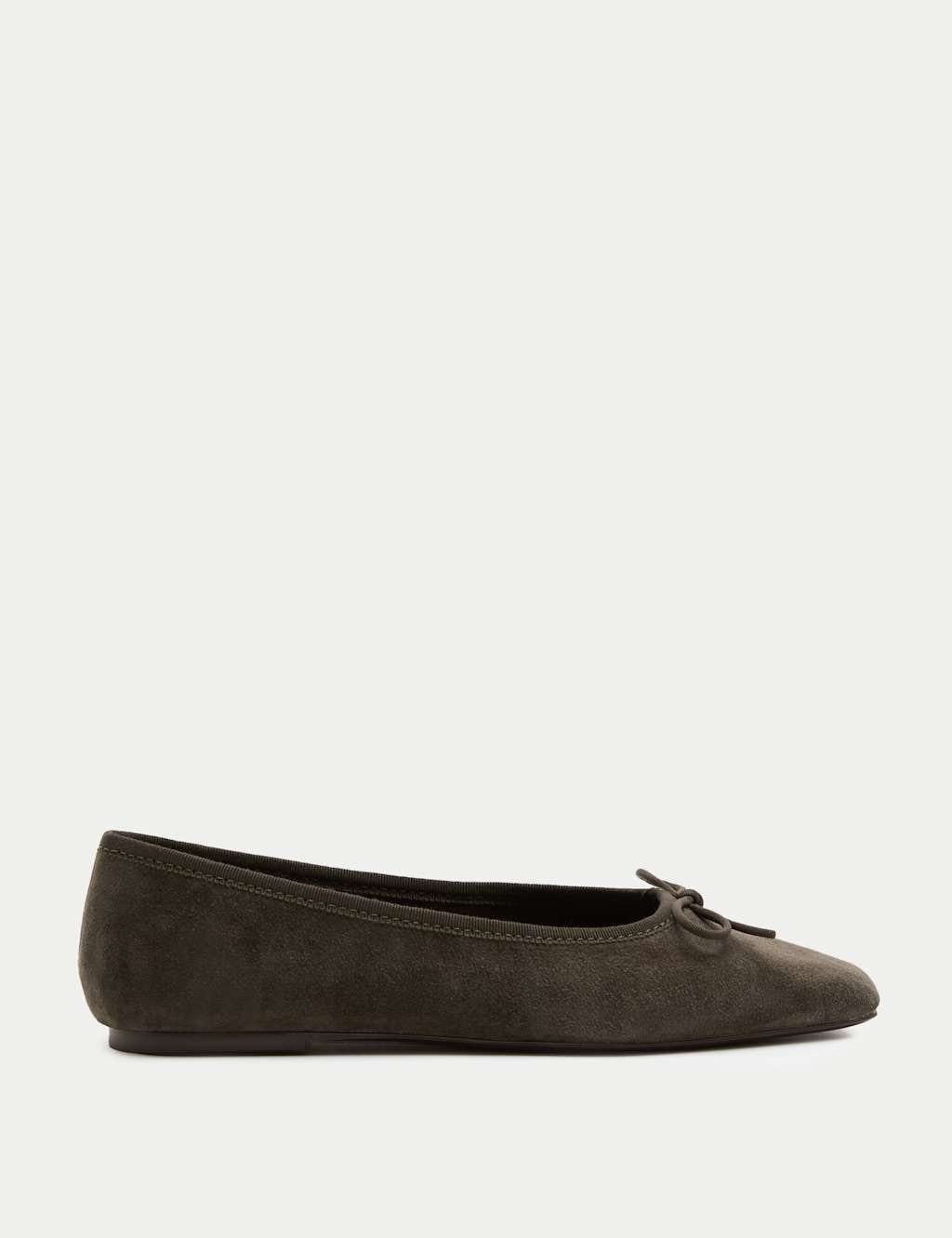 Marks & Spencer M&S Suede Bow Square Toe Ballet Pumps Dark Grey - 1