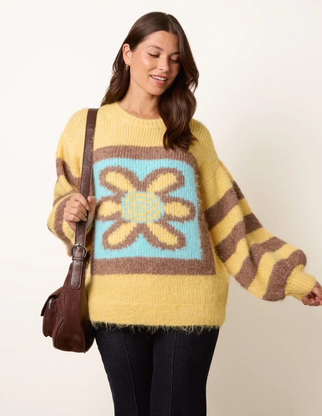 Blue Vanilla Retro Flower Print Balloon Sleeve Jumper - 2