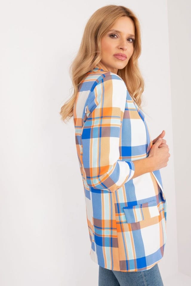Love Lace Love Lace Women's Check Print Lapel Blazer 3/4 Sleeve - 2