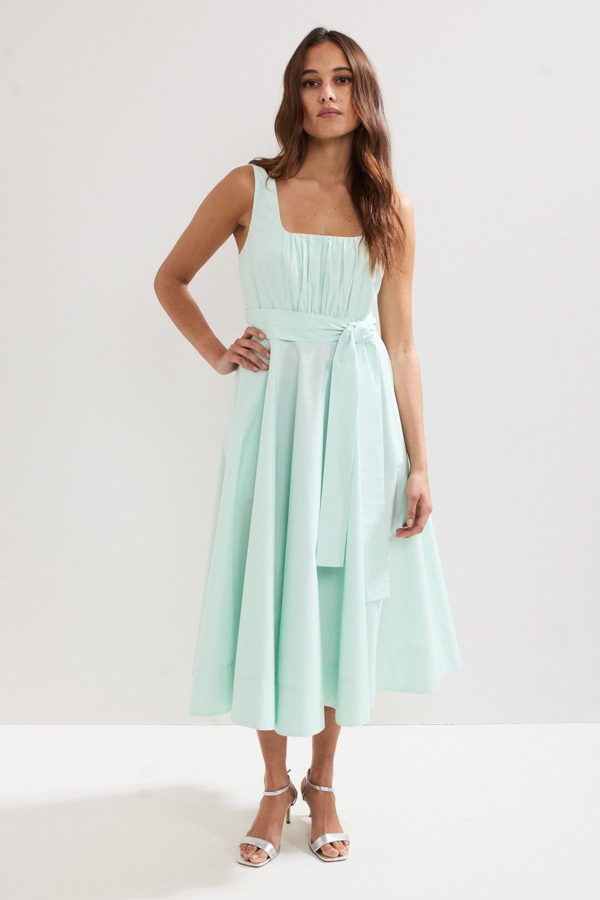 Phase Eight Mint Cotton Tie Midi Dress