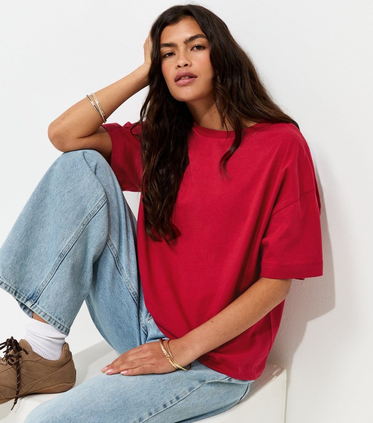 New Look Bright Red Cotton Oversized Boxy T-Shirt