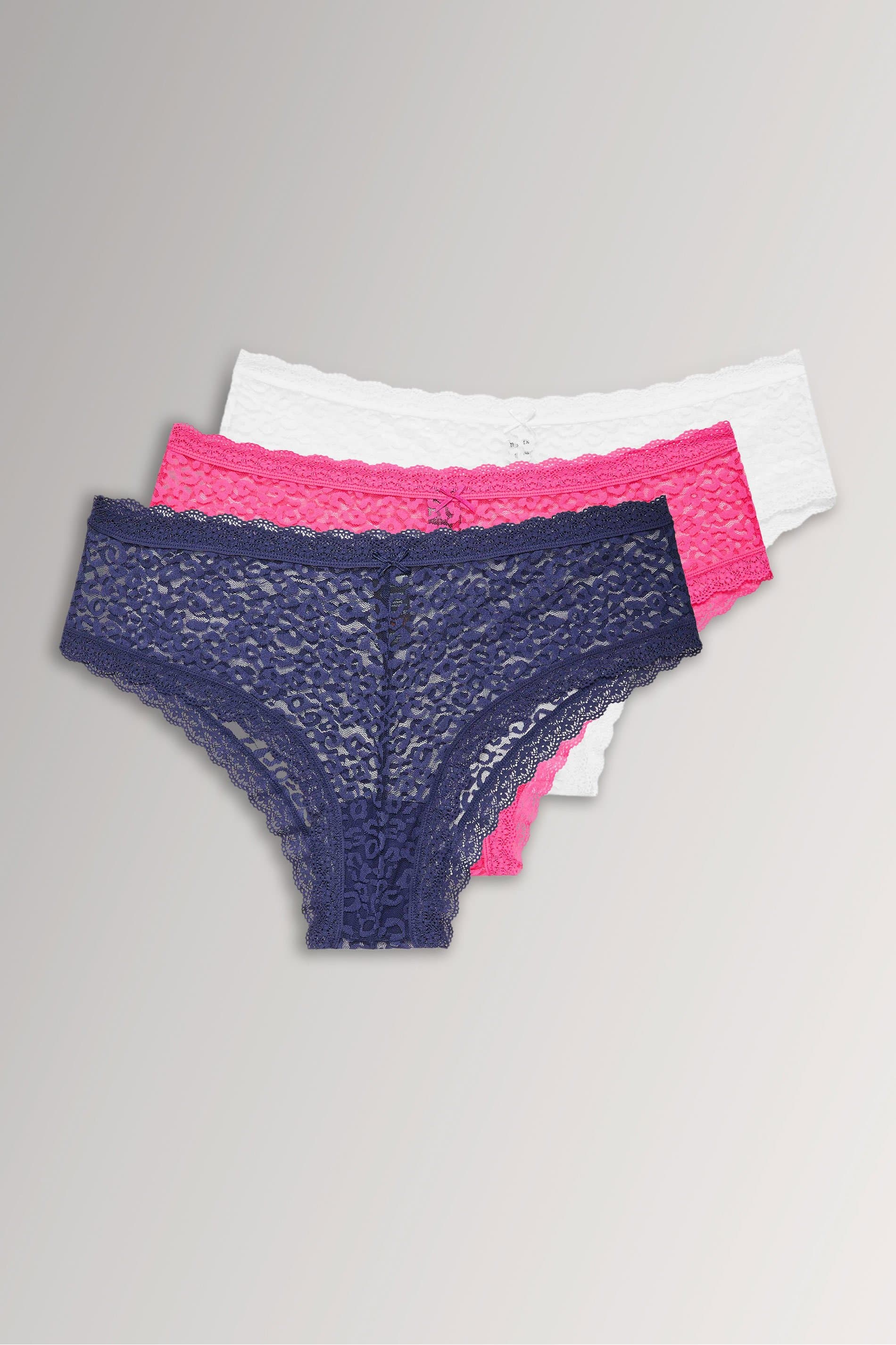Yours Plus Size 3 Pack Navy Blue & Pink Leopard Print Brazilian Briefs