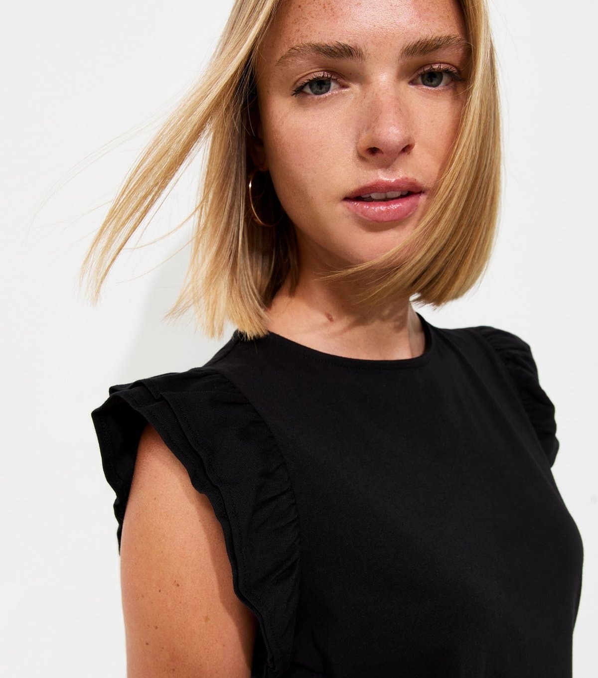 New Look New Look Black Cotton Frill Sleeve Top