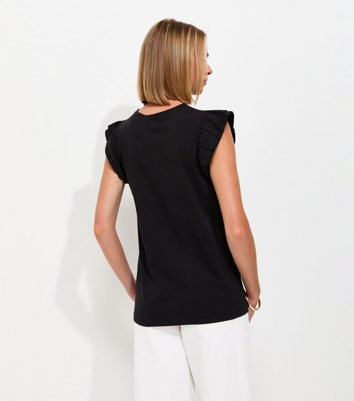 New Look Women's Black Cotton Frill Sleeve Top New Look - 4