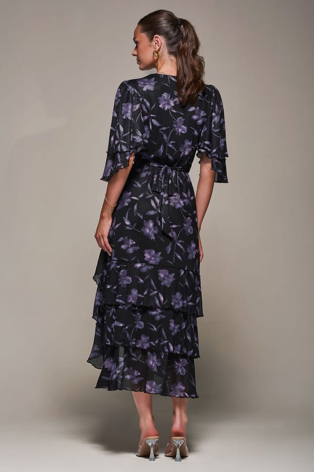 Jolie Moi Jolie Moi Women's Frill Trim Mesh Maxi Dress in Dark Navy - 2