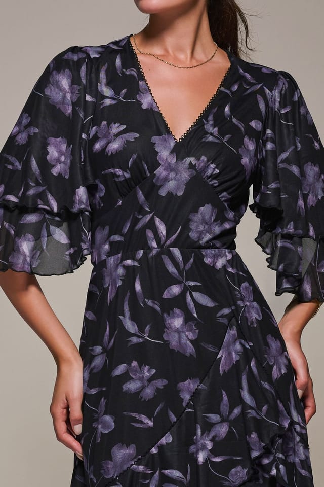 Jolie Moi Jolie Moi Women's Frill Trim Mesh Maxi Dress in Dark Navy - 3
