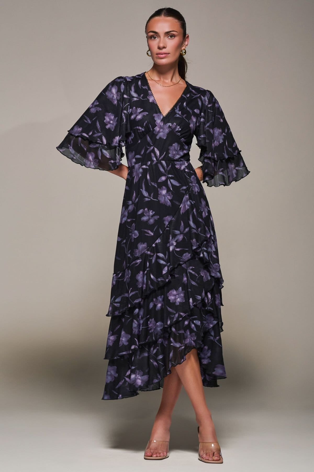Jolie Moi Jolie Moi Women's Frill Trim Mesh Maxi Dress in Dark Navy - 4