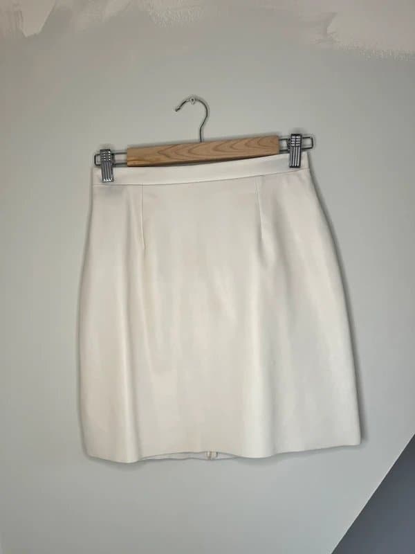 River Island River Island Vintage Off White Leather Lined Mini Skirt Size 6