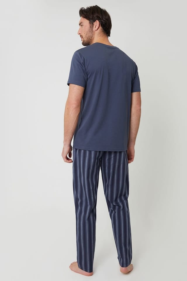Threadbare Threadbare Men's Stripe Grandad Fit Pyjama Set in Blue - 2