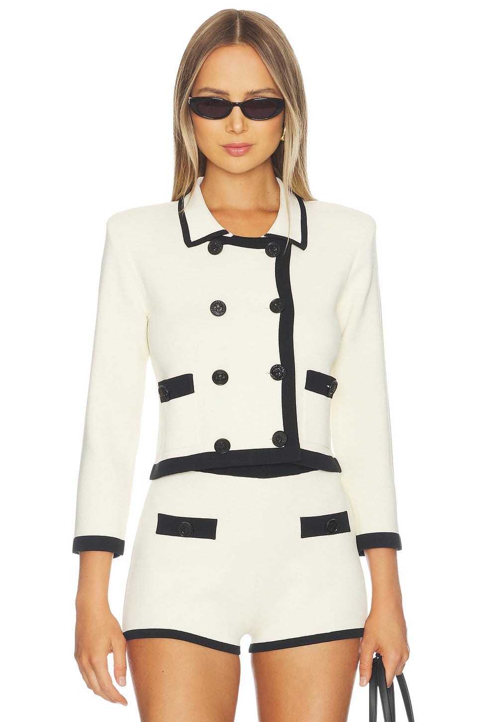 Revolve Janu Trim Knit Jacket in Vintage White & Black