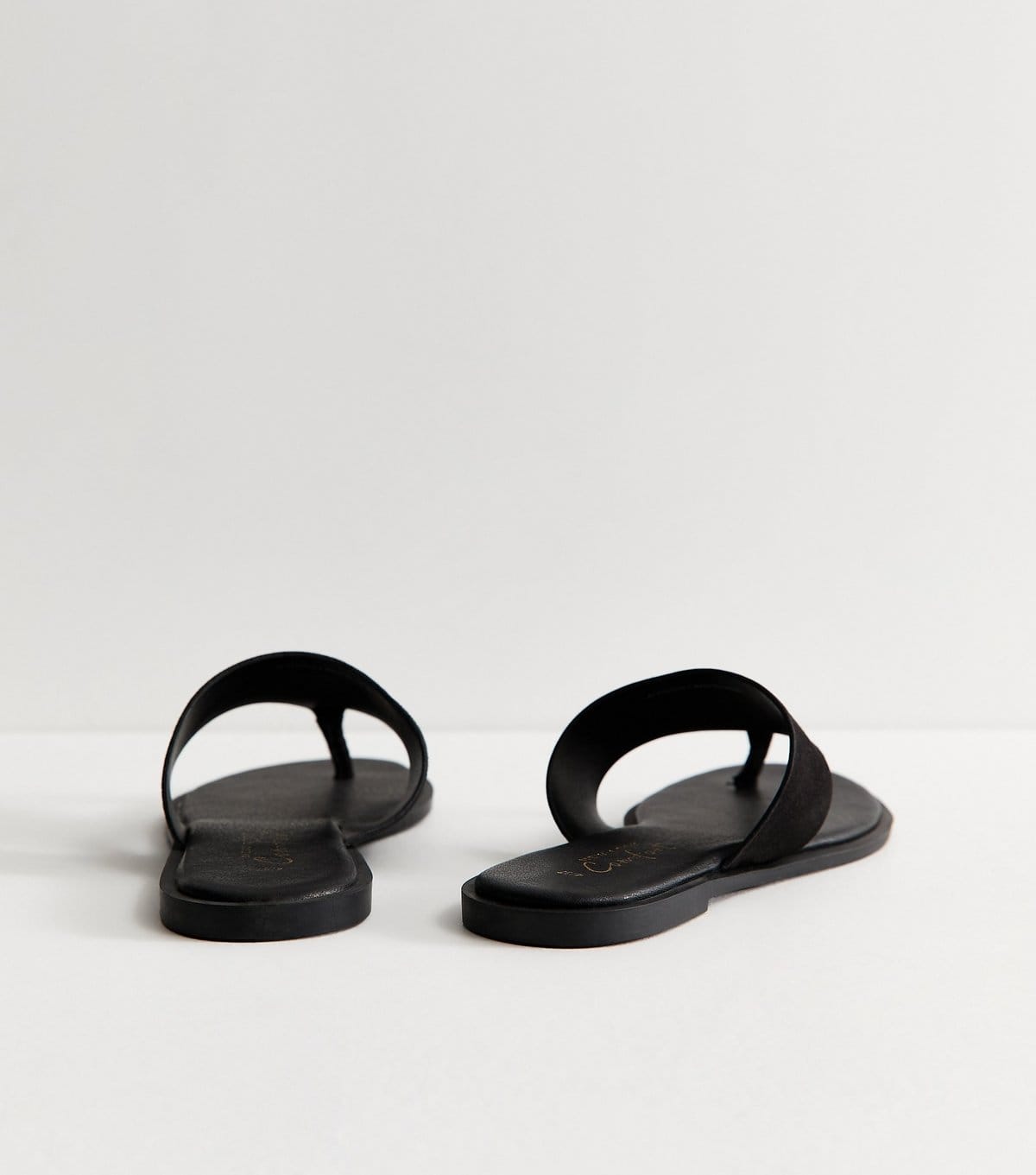 New Look Women's Black Faux Suede Wide Toe Strap Flat Sandals Vegan New Look - 4