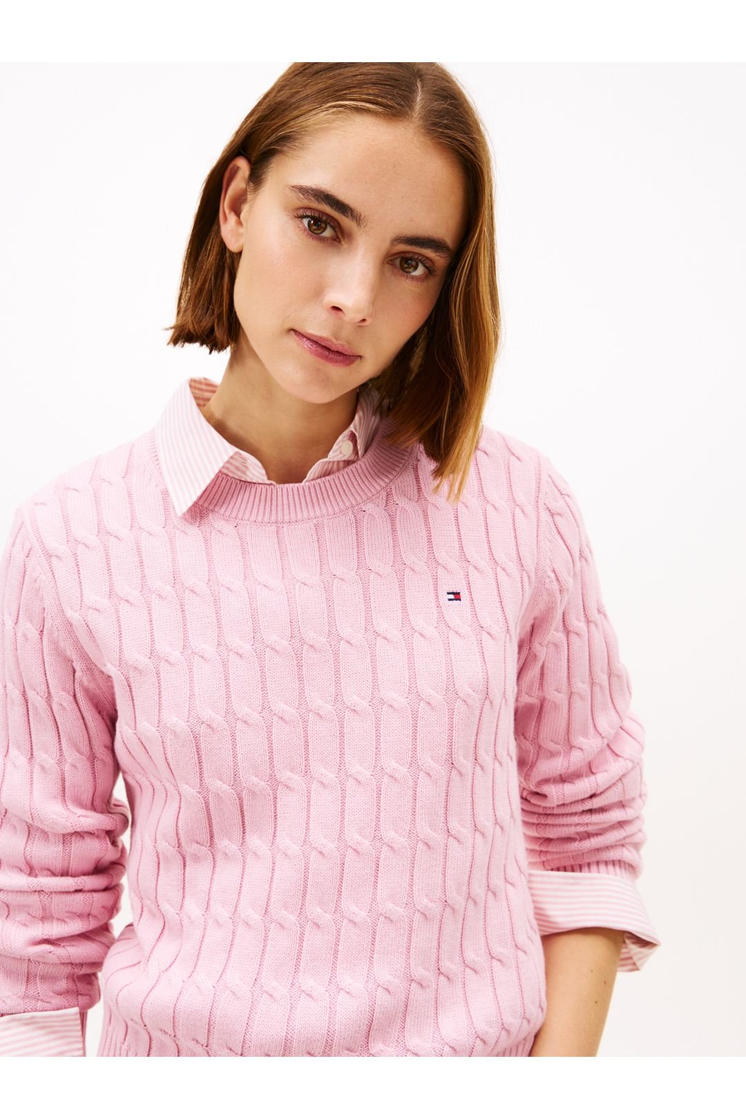 Tommy Hilfiger Tommy Hilfiger Women's Cable Knit Crew Pink - 3
