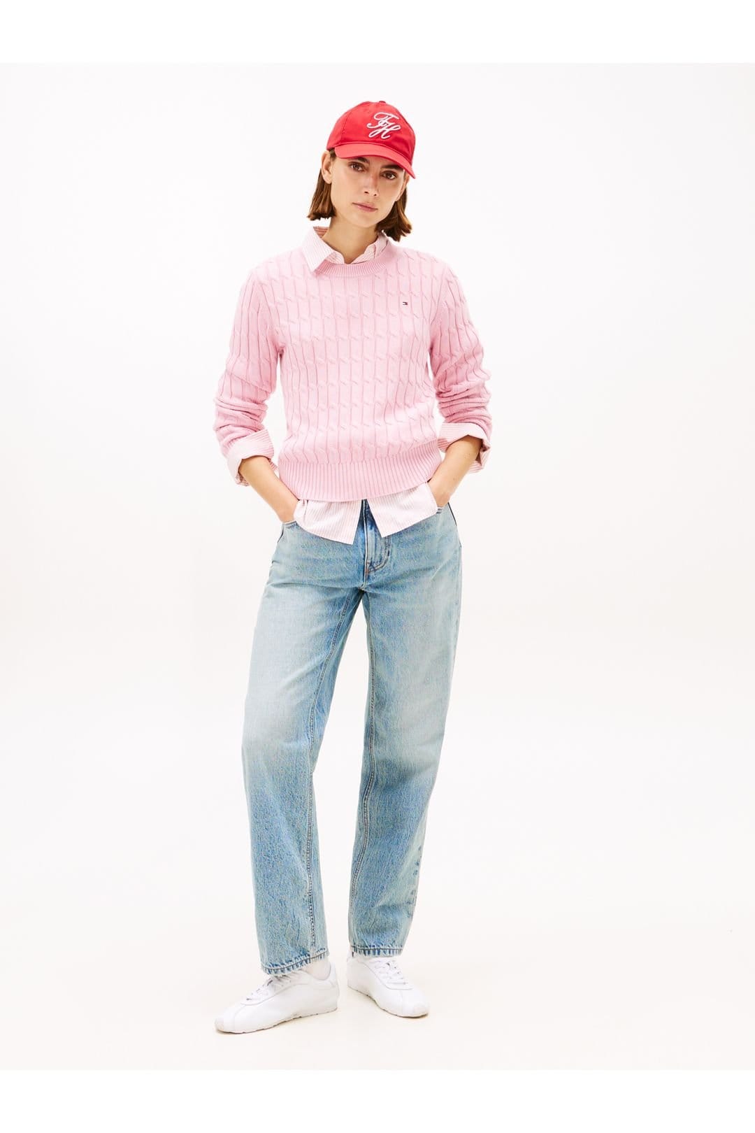Tommy Hilfiger Tommy Hilfiger Women's Cable Knit Crew Pink - 4