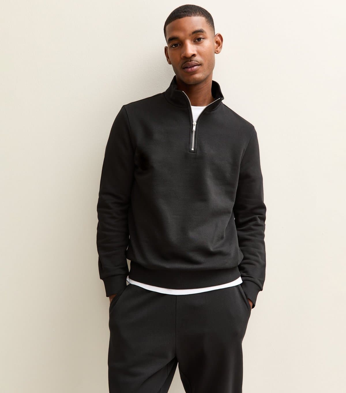 New Look New Look Black Jersey Quarter Zip Sweatshirt
