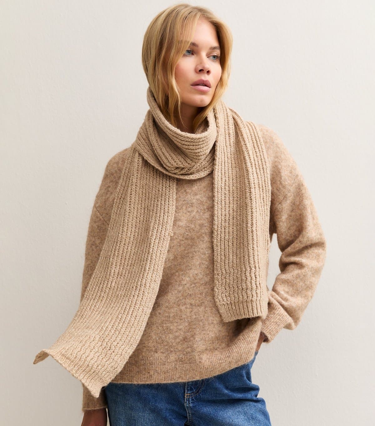 New Look Oatmeal Ribbed Long Scarf New Look