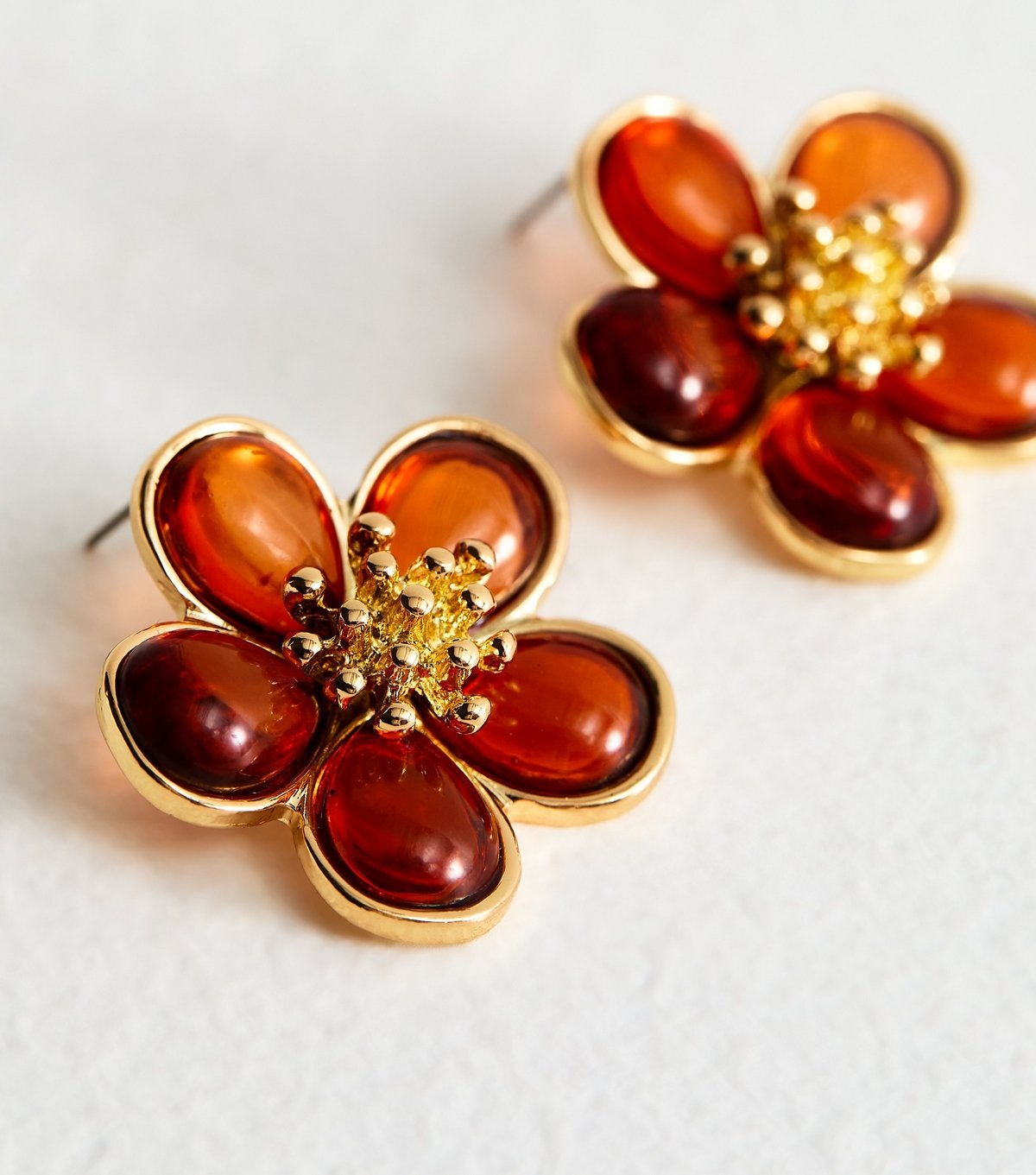 New Look Gold Tone Tortoise Shell Enamel Flower Stud Earring New Look - 4