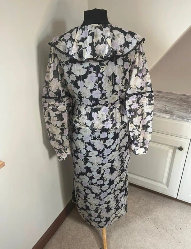 River Island River Island Black Lilac Lace Tie Ruffle Floral Print Summer Maxi Dress Size 10