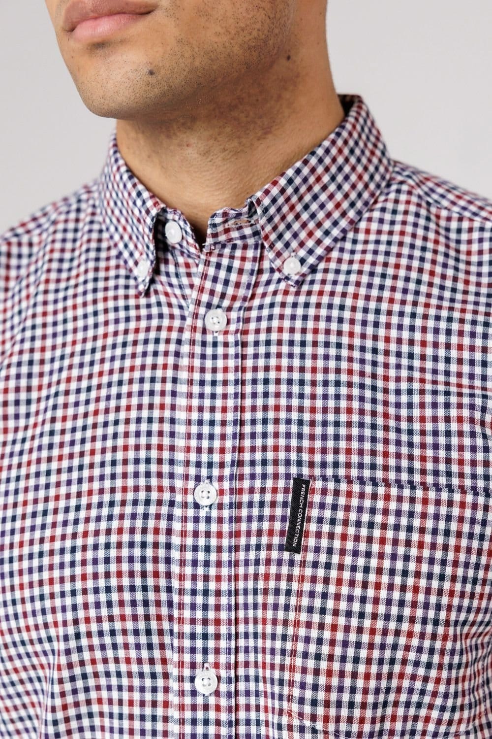 French Connection French Connection Men's Cotton Short Sleeve Gingham Chest Pocket Shirt in Red - 4