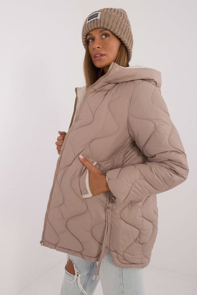 Love Lace Love Lace Women's Quilted Polyester Hooded Winter Jacket in Beige - 2