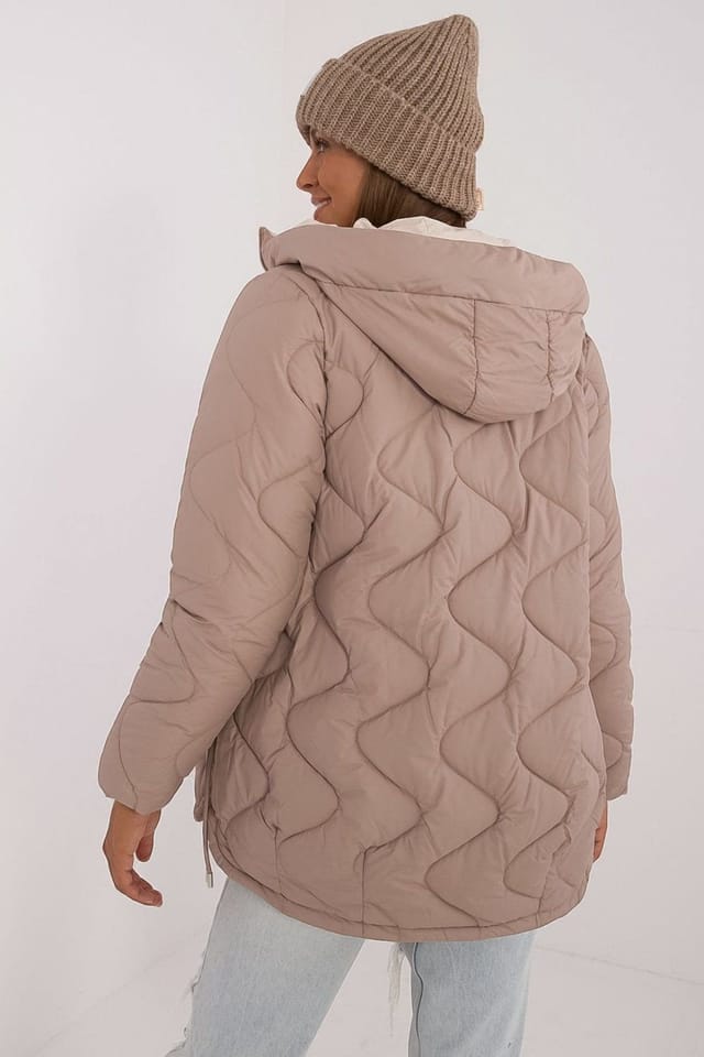 Love Lace Love Lace Women's Quilted Polyester Hooded Winter Jacket in Beige - 3