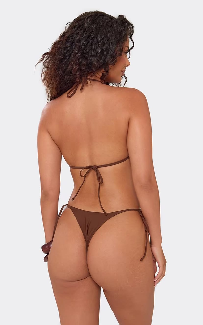 EGO Tie Side Bikini Bottom In Brown, Women's Size UK XS - 1