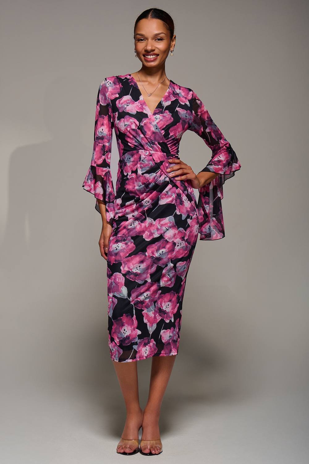 Jolie Moi Jolie Moi Women's Ruffle Sleeve Ruched Mesh Bodycon Dress - 4