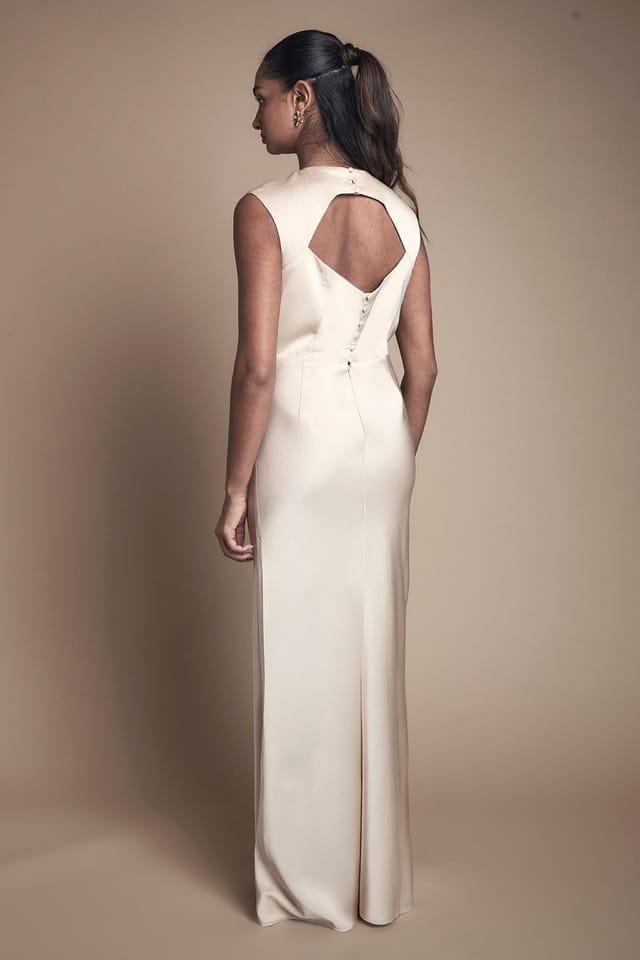 Oasis Oasis Women's Champagne Satin Open Back Detail Maxi Bridesmaid Dress - 3