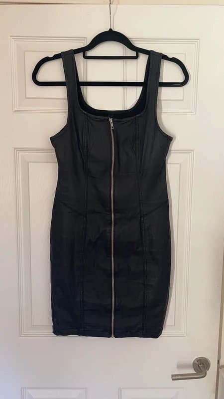 New Look Black leather look - denim dress