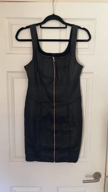 New Look Black Leather Look Denim Dress